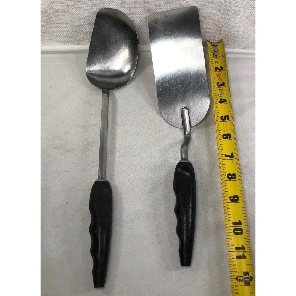 Vintage Stainless Steel Serving Spoon and Spatula Set with Black